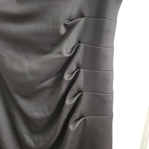 XSCAPE black sleeveless ruched v-neck sheath dress, knee length, women's 12 - Picture 3 of 12